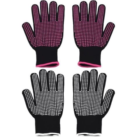 2 paires de gants résistants à la chaleur, gants de protection contre le feu, gants de four antidérapants, cheveux bouclés (noir) (1/4)