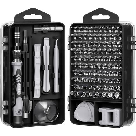 MINKUROW 135 in 1 Mini-Präzisions-Magnet-Schraubendreher – Reparatur-Werkzeug-Set für iPhone, Laptop, Uhr mit Aufbewahrungs-Organizer, Schwarz (1/5)