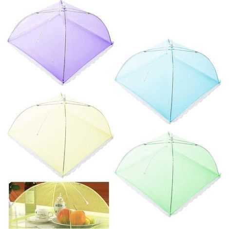 4pcs Cloche Alimentaire Pliable Anti-mouche Couvercle de Nourriture en Maille Pliant Tente Parapluie Anti-insectes Anti-moustiques (1/4)