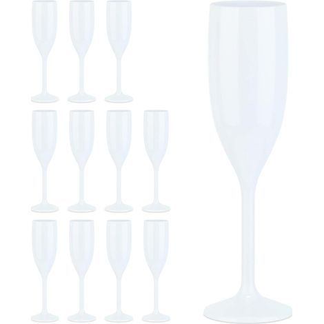 verres à champagne, set de 12, incassable, sans BPA, réutilisable, coupe mousseux, mariage, camping, blanc (1/5)