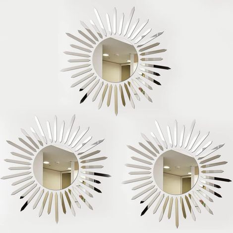 Lot de 3 miroirs décoratifs - Miroir mural - Autocollants - Petite décoration - Pour cuisine, chambre à coucher, salon - Décoration d'intérieur