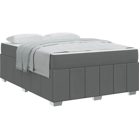 Lit double Lit adulte Cadre de lit avec matelas Gris foncé 140 x 200 cm tissu (1/5)