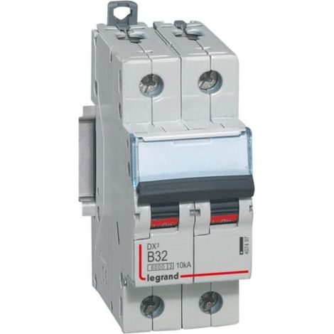 Disjoncteur DX³6000 10kA arrivée haute et départ bas à vis 2P 230V à 400V - 32A - courbe B - 2 modules - LEGRAND