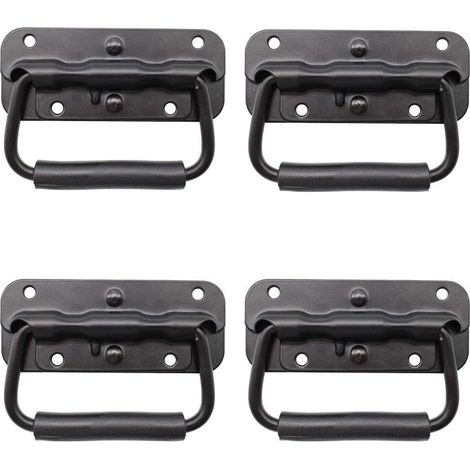 4 poignées de boîte pliantes en métal, noires, à ressort, de rechange pour boîte à outils ou coffre de rangement (1/5)