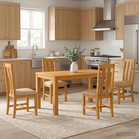 vidaXL Ensemble de salle à manger 5 pc Beige Bois de chêne massif (1/5)
