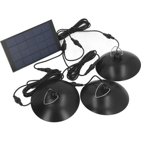 Suspension solaire LED à 3 têtes, lumière blanche chaude par induction, orientable, étanche IP65, pour terrasse, grange, allée ou porche (sans télécommande). (1/5)