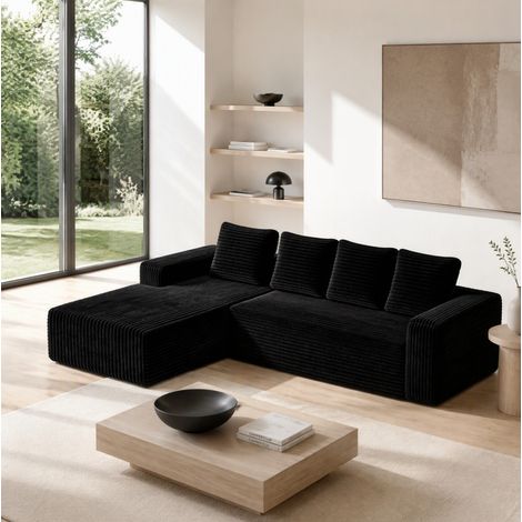 Sofá modular esquinero negro de pana, con chaise longue reversible (1/5)
