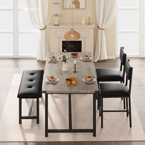 Ensemble de Salle à Manger 4 Pièces - Table avec 2 Chaises et Banc - Meubles en Bois et Métal pour Cuisine et Salle à Manger - Table 113 x 70 x 75cm,GRIS (1/5)