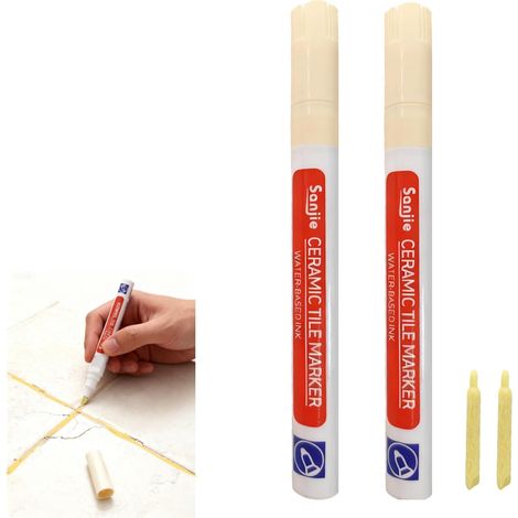 2 Pièces Stylo Marqueur à Joint de Carrelage, Stylo Joint Carrelage, Peinture Joints Carrelages, Compatible per Résistant à l’Eau, Réparation et Rafraîchissement des Surfaces de Salle (Beige) (1/5)