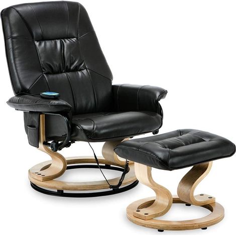 TUSCANY REAL LEATHER BLACK SWIVEL RECLINER MASSAGE CHAIR w FOOT STOOL (1/5)