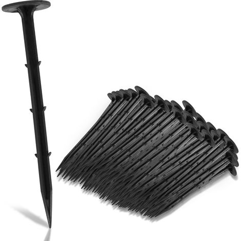 Swanew – Lot de 200 piquets d'ancrage en plastique 16cm – Fixation pour sols durs – Matériau PP résistant aux intempéries – Couleur noire