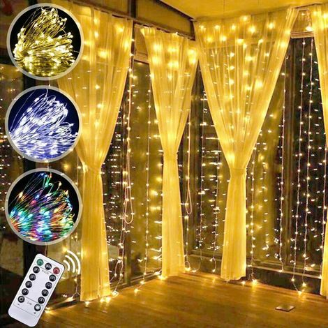 Rideau lumineux à LED USB télécommande guirlande lumineuse de Noël 2 mètres3 mètres 200 lumières couleur chaude (1/4)
