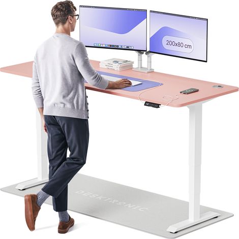 Desktronic Bureau assis debout HomePro - 200x80cm - Blanc/Rose