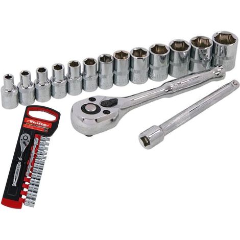 Neilsen 15pc Metric Socket 1/4" Drive Ratchet Extention Bar Set 4mm to 14mm (1/2)