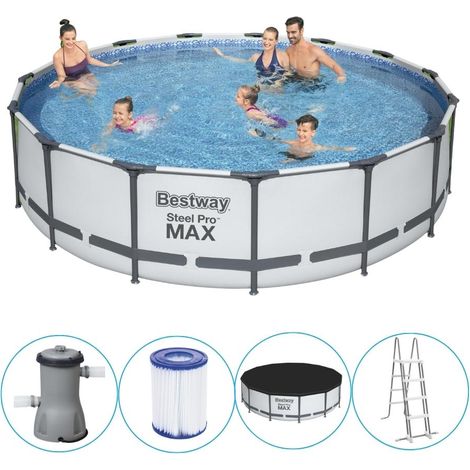 Aufstellpool-Set Bestway Steel Pro Max 457x107 cm mit Kartuschenreiniger 3.028 L/S mit Abdeckung und Leiter (1/5)