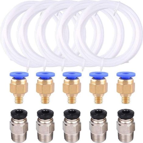 Connecteur Pneumatique - Tuyau PTFE 1,75 mm - 5 Pièces - Avec 5 Raccords Rapides PC4-M6 et 5 Raccords Droits PC4-M10 - Pour Imprimantes 3D Filament 1,75 mm - Longueur 1 m (1/5)
