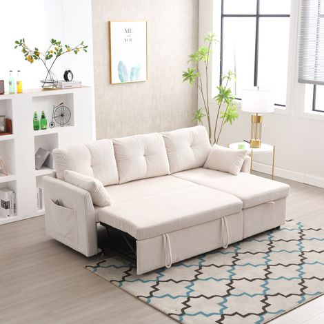 Canapé convertible modulable 206x108x88 cm en tissu beige, avec rangement, salon FloraGrace (1/5)