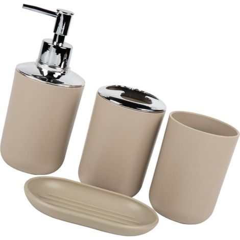 Lot de 4 accessoires de salle de bain avec porte-savon, porte-brosse à dents, plateau pour décoration de comptoir, plateau de rangement pour comptoir de salle de bain (1/4)