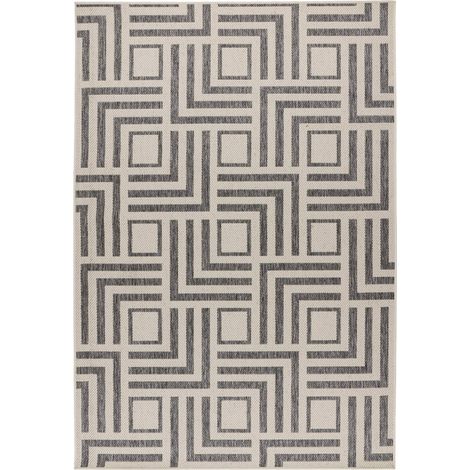 Tapis plat ivoire motif géométrique dense intérieur extérieur - 110 x 60 cm (1/5)