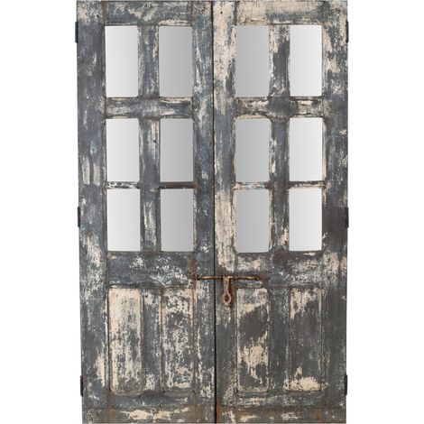 Porte d'entrée en bois massif et fer forgé pour intérieur ou extérieur, ancienne et médiévale, avec vitrage