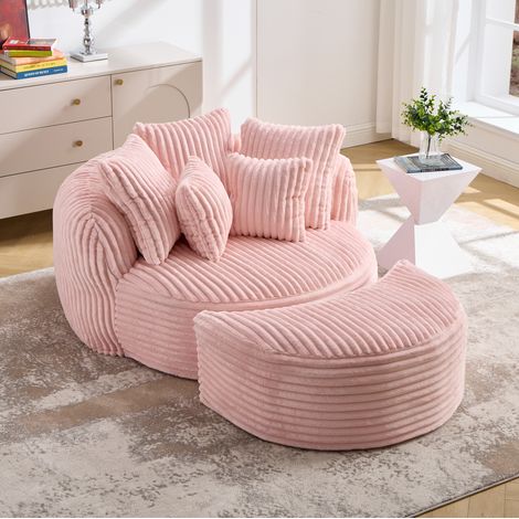 Lesesessel mit 5 Kissen, Armlehnen und Rückenlehne, Chenille, Pink (1/5)
