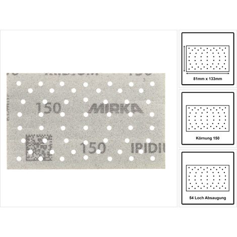 Coupes abrasives Mirka Iridium 81 x 133 mm 54 trous Grain: 150 (1/5)