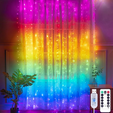 1x3m LED String Lights Cortina 100LEDs, 8 modos de iluminación, control remoto del temporizador, decoración navideña, ventana, boda, jardín, dormitorio (1/5)