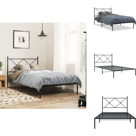 Cadre de lit métal sans matelas avec tête de lit noir 100x190cm - Cadre De Lit - Lit Double - Lit Metal - Lit Moderne - Literie (1/5)