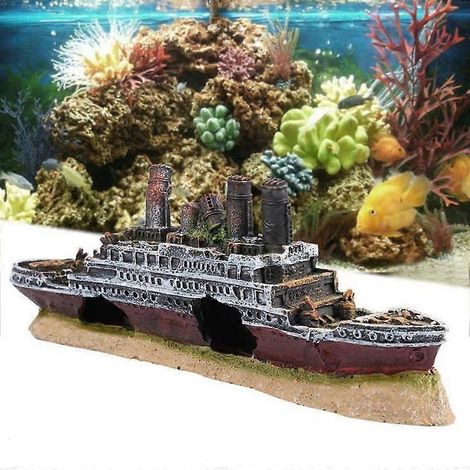 Décoration d'aquarium en forme de bateau, épave du Titanic (1/4)