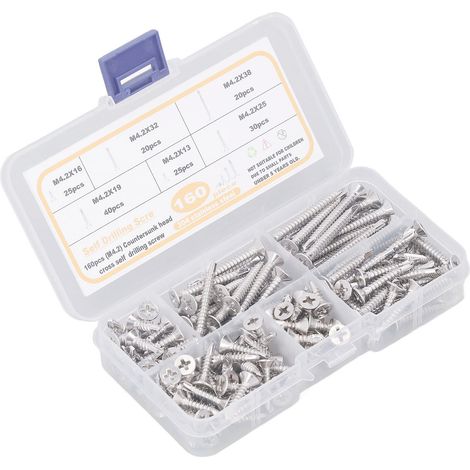 160 vis autoperceuses cruciformes à tête fraisée M4.2 en acier inoxydable 304 argenté antirouille pour le travail du bois (1/5)