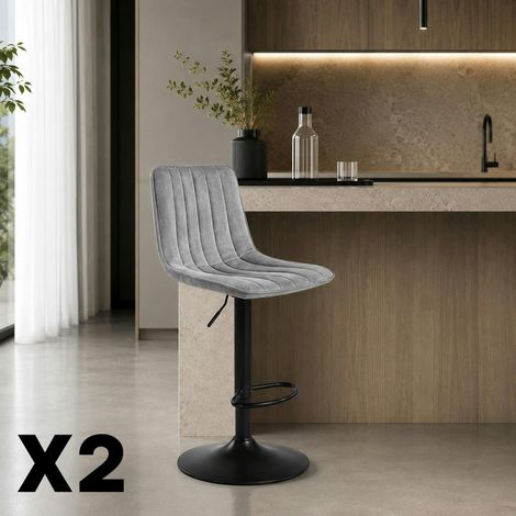 Tabouret de bar réglable gris clair coutures verticales (x2) LORA