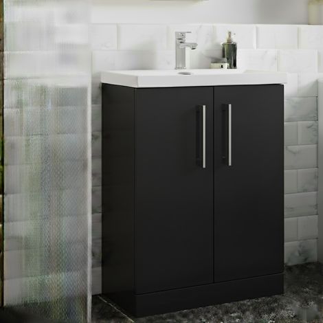Nuie Arno Floor Standing 2-Door Vanity Unit with Basin-3 500mm Wide - Satin Anthracite (1/5)
