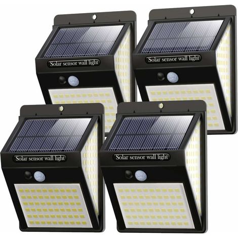 [Pack of 4] 140 LED outdoor solar safety light, solar motion sensor light 270º wide-angle waterproof solar durable wall light Garden fence gate 3 modes outside the courtyard garage passage [Energy Cla (1/5)