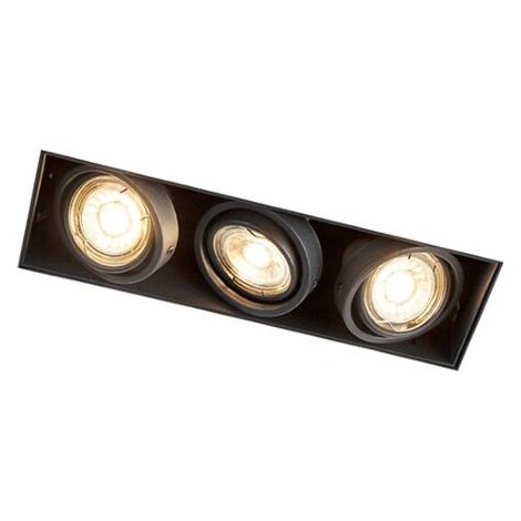 QAZQA oneon trimless 50 - LED Dimmable Spot encastrable variateur inclus - 3 lumière - L 26.9 cm - Noir - Design, Industriel, Moderne - éclairage intérieur - Salon I Chambre I Cuisine I Salle à manger