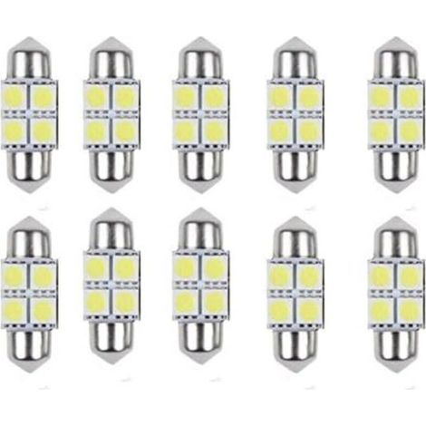 Ampoules LED Festoon 31mm 5050 4SMD Blanc Intérieur Voiture Plafonnier Coffre Pack de 10 (1/5)