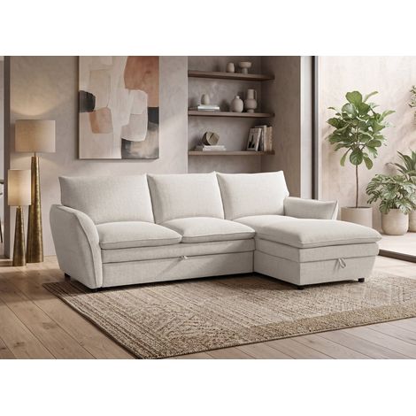 Canapé d'angle convertible avec coffre en tissu beige CAPUCINE - (1/5)