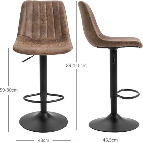 Ensemble de 2 tabourets de bar style rétro, avec repose-pieds, réglables en hauteur, vérin à gaz, marron et noir. (1/5)
