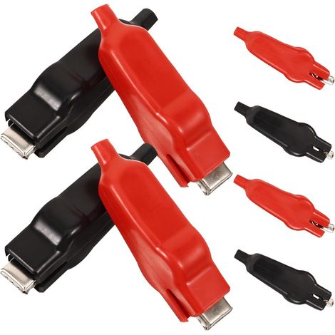 Lot de 8 Pinces Crocodiles pour Test Électrique, Pinces de Câblage 4 Rouges 4 Noires, Accessoires Compacts en Métal Robuste pour Testeurs Circuits Automobile et Électronique (1/5)