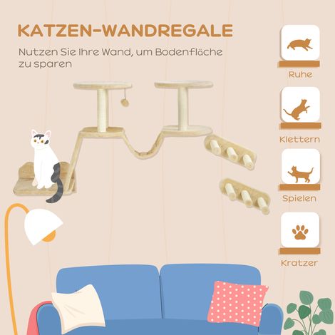 Escalier mural et plafond pour chat beige, jusqu'à 5 kg, fixation incluse (1/4)
