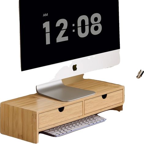 Soporte para monitor, diseño ergonómico, almacenamiento que ahorra espacio, natural (1/2)