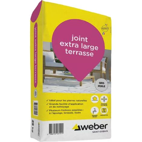 Weber Saint-Gobain Joint extra large pour terrasses gris perle 25 kg - idéal dallages , pierres naturelles