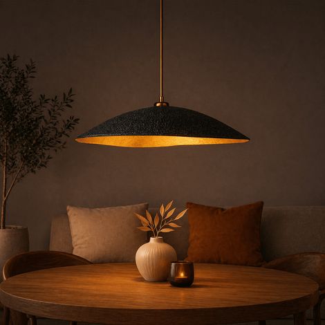 Hängelampe Schwarz mit goldenem Carbon-Betonschirm – 40 cm –