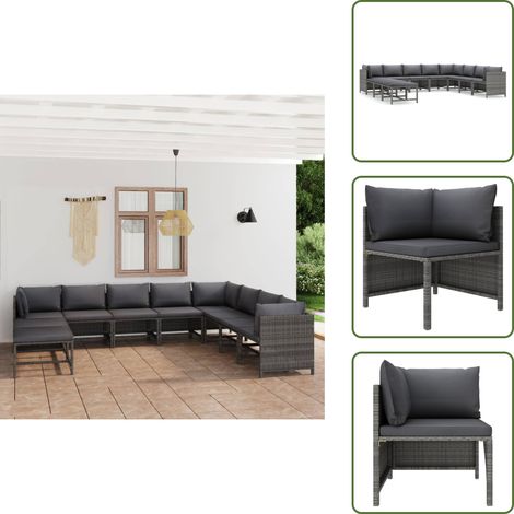 Salon de jardin 11 pcs avec coussins Résine tressée Gris - Salon De Jardin - Mobilier De Jardin - Ensemble De Salon - Meubles De Jardin - Résine Tressée