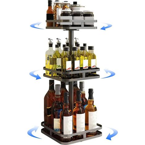 1 - Porte-épices Rotatif - Présentoir Cuisine - Acier Inoxydable - Rotation 360 Degrés - Rangement Condiments - Noir - 3 Niveaux (1/5)