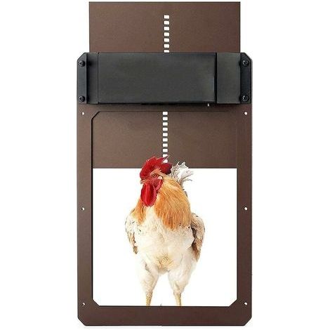 Porte automatique de poulailler – Alimentation par 3 piles AA – Détection de la lumière – Résistante aux intempéries – Trappe brun (1/3)