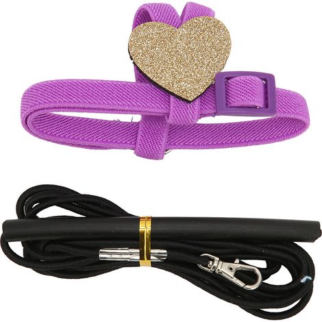 Harnais pour oiseau de compagnie, laisse élastique, réglable et légère pour perroquet, avec un joli cœur violet XS (1/5)
