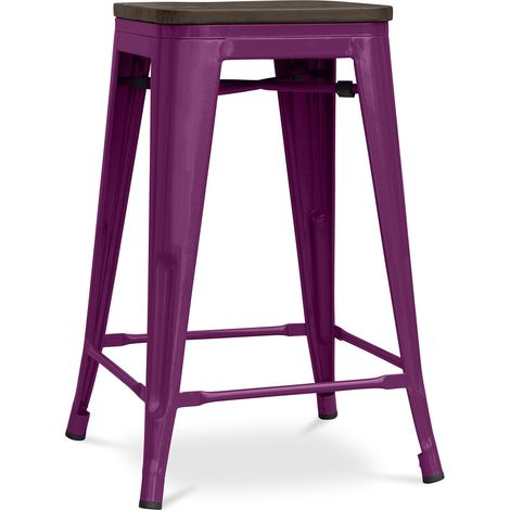 Tabouret de Bar - Design Industriel - Bois et Acier - 60cm -Stylix Violet