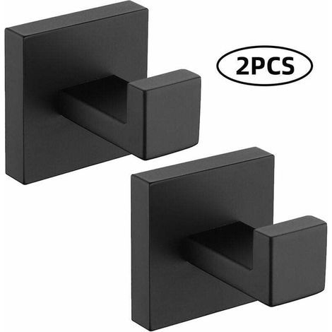 Set of 2 Stainless Steel 304 Wall Hooks, Black, Ideal for Hanging Towels and Other Accessories in the Bathroom. (1/4)