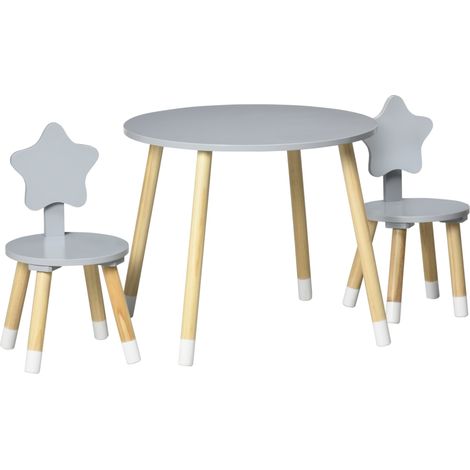 Set Tavolo con 2 Sedie per Bambini in Legno Grigio (1/5)