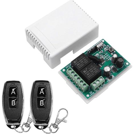 Interrupteur de télécommande sans fil, relais RF 2 canaux, portée de 50 m, large plage de tension 6-30 V, 4 modes avec 2 émetteurs, pour moteur, LED, commande de porte